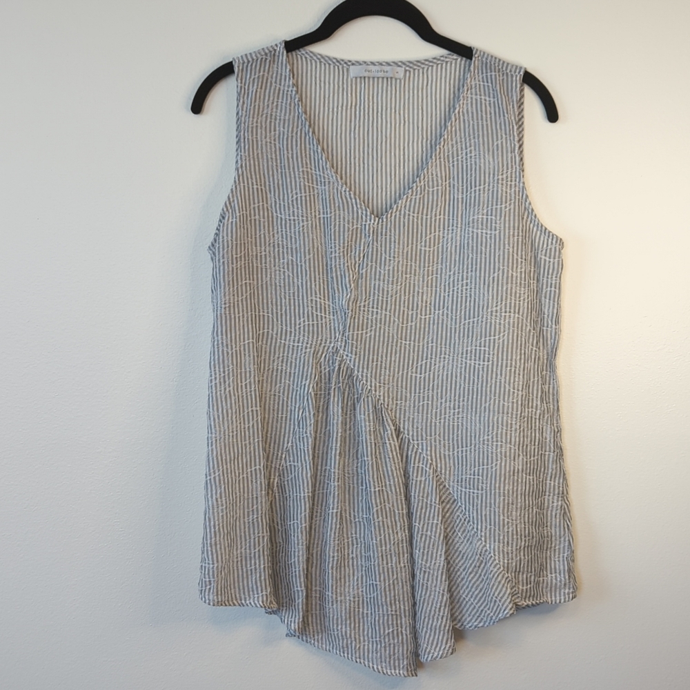 Cut Loose Grey and White Striped Asymmetrical Tank